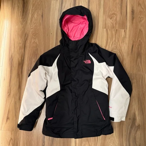 The North Face Black &White 2-in-1 Waterproof Jacket, size 7/8 & Gloves - Picture 1 of 8